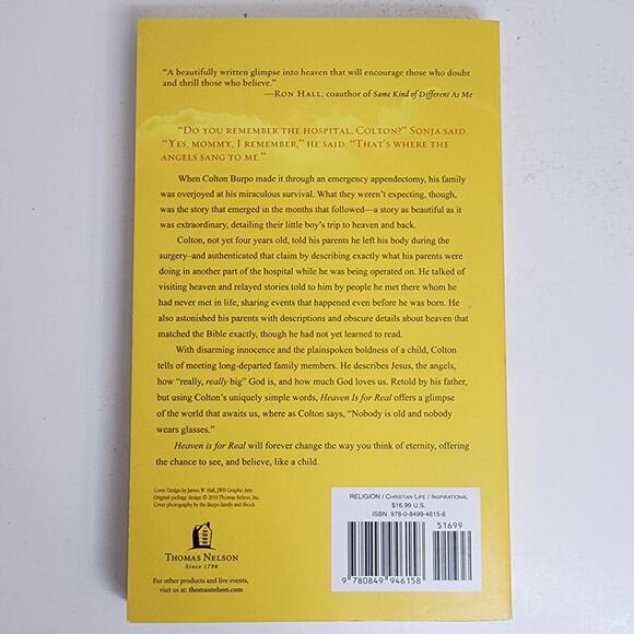 Heaven is for Real Book A Little Boy's of His Trip; by Todd Burpo Paperback 2010 - Picture 5 of 7